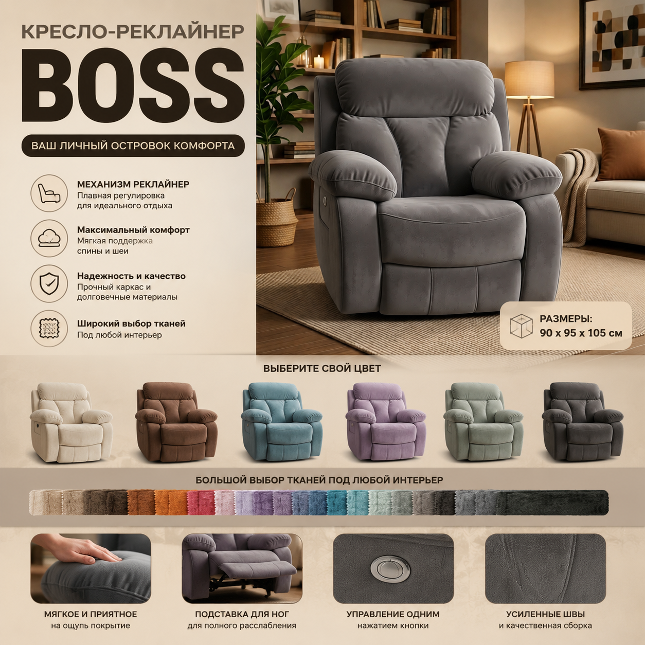Кресло реклайнер Boss