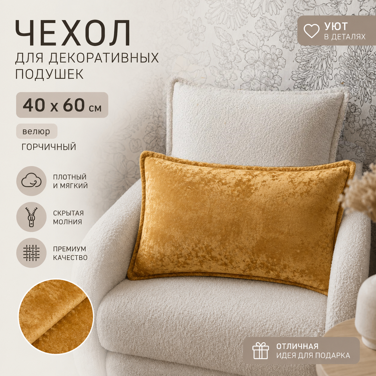 Чехол Велюр "Горчичный"